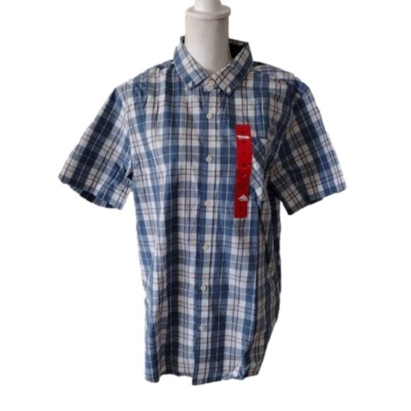 Hurley short sleeve button-down plaid cotton‎ shirt New Sz M - Picture 1 of 7